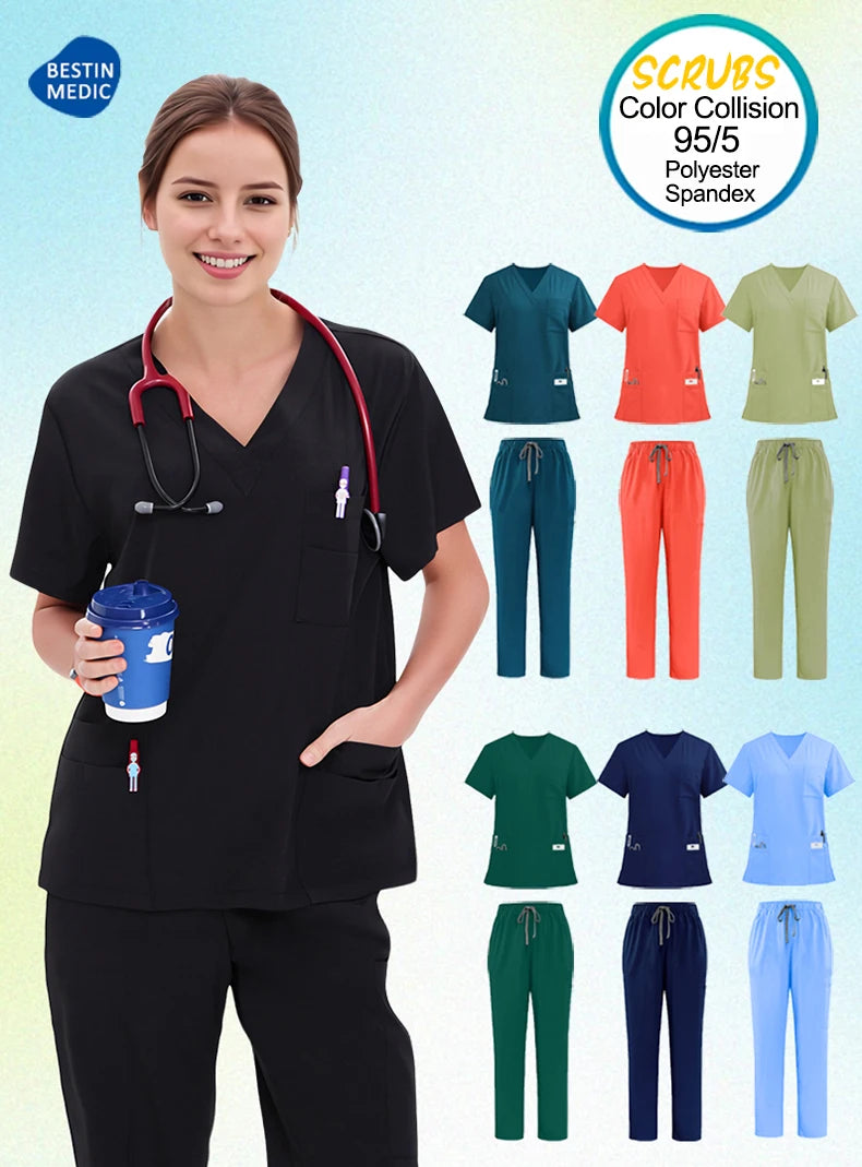 Doctor Nurse Scrub Set Hospital Uniforms Clinic Medical Surgeon Nursing Clothes Dental Pediatric Beauty Salon Work Suit S23