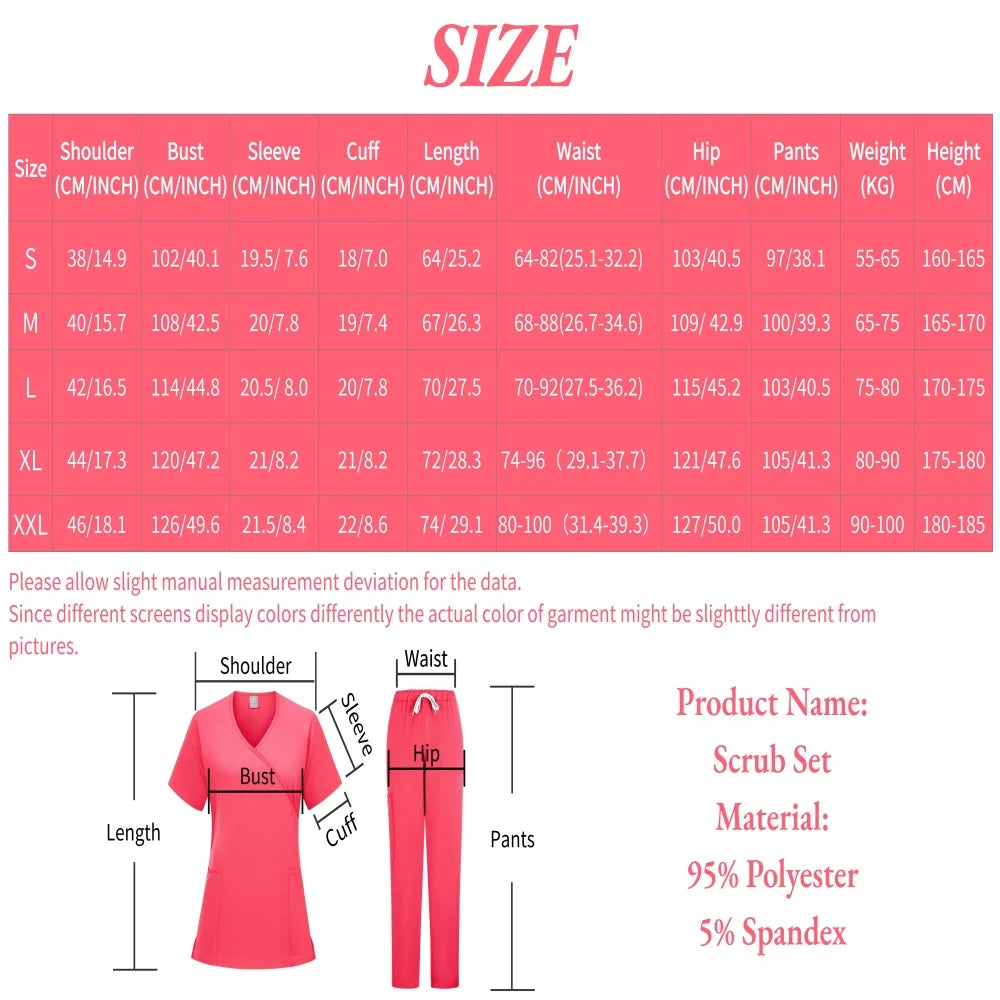 New Scrubs Set Medical Uniforms Stretch Scrub Tops with Pocket Pants Nurse Uniform Doctor Surgery Overalls Beauty Salon Workwear