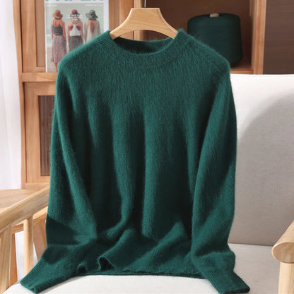 Autumn Winter Sweater Pullover Women's Clothing 100% Mink Cashmere Sweater Pullover O-Neck Basic Long Sleeve Warm Fleece Knitted