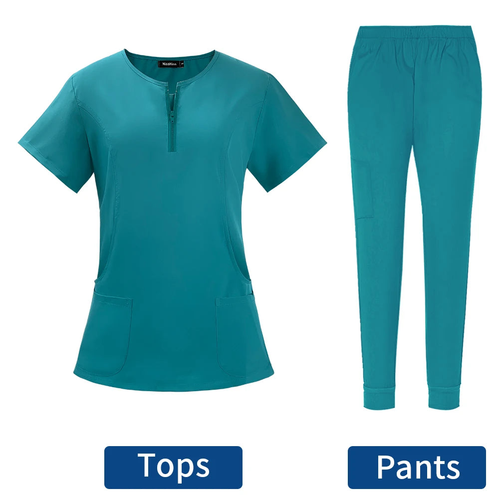 Surgical Uniforms Woman Scrub Set Medical Nurse Beauty Salon Workwear Clinical Scrubs Top + Pant Spa Doctor Nursing Tunic Suit