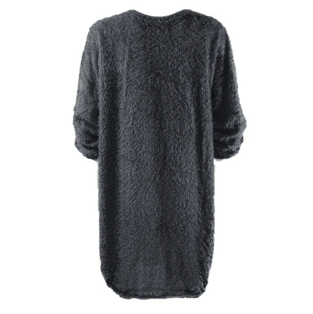 Women Winter Sweater Knit Crewneck Warm Long Sleeve O-Neck Casual Sweatshirts Dress Solid Color Oversized Basic Ladies Cloth