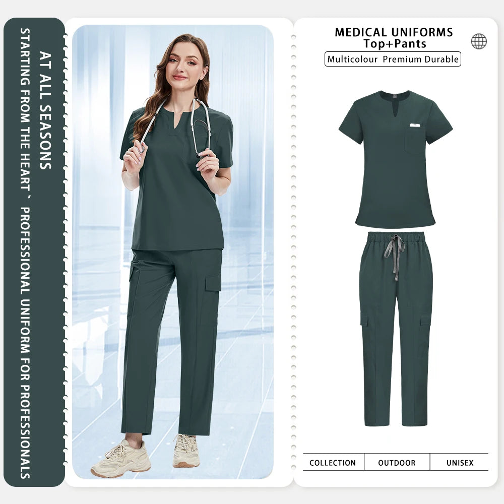 Medical Scrub Set Women Uniform New Doctor Nurse Surgical Uniform Durable Dental Pediatric Quick-Dry Healthcare Service Workwear
