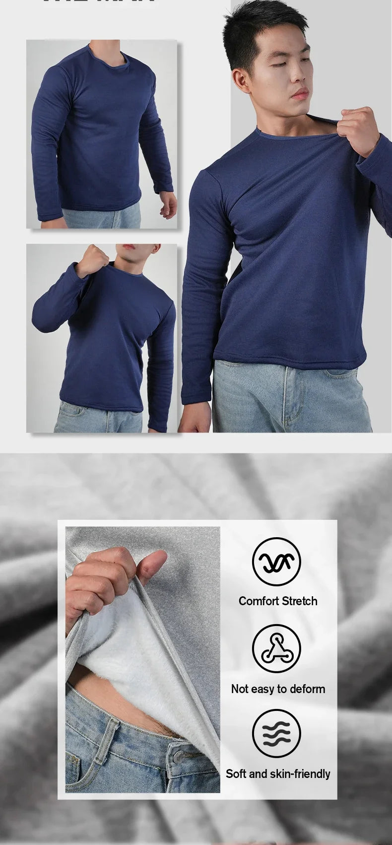 Men's Winter Thermal Long-sleeved T-shirt Wear Extreme Cold Weather Base Layer Top Fleece Lined Winter O-Neck Bottoming Shirts