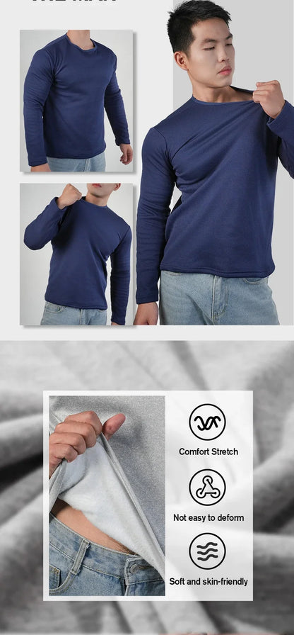 Men's Winter Thermal Long-sleeved T-shirt Wear Extreme Cold Weather Base Layer Top Fleece Lined Winter O-Neck Bottoming Shirts