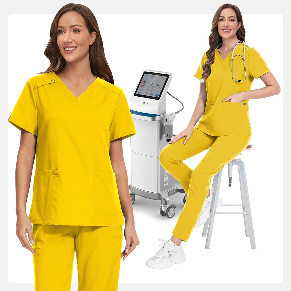 Niaahinn Spa Uniform Women Scrubs Suit Short Sleeved V-neck Surgical Nursing Set Multicolor Pet Grooming Doctor Medical Workwear