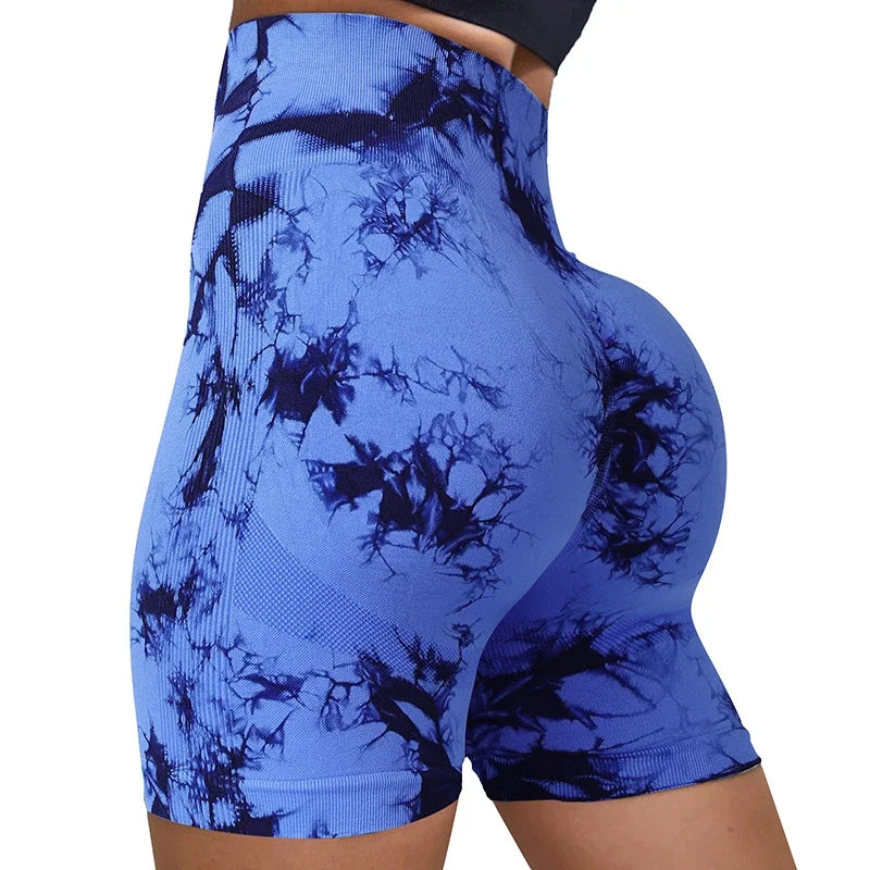 Tie-Dye Yoga Shorts for Women High Elastic Gym Shorts Push Up Sports Shorts Running Workout Fitness Women Short Sports Leggings