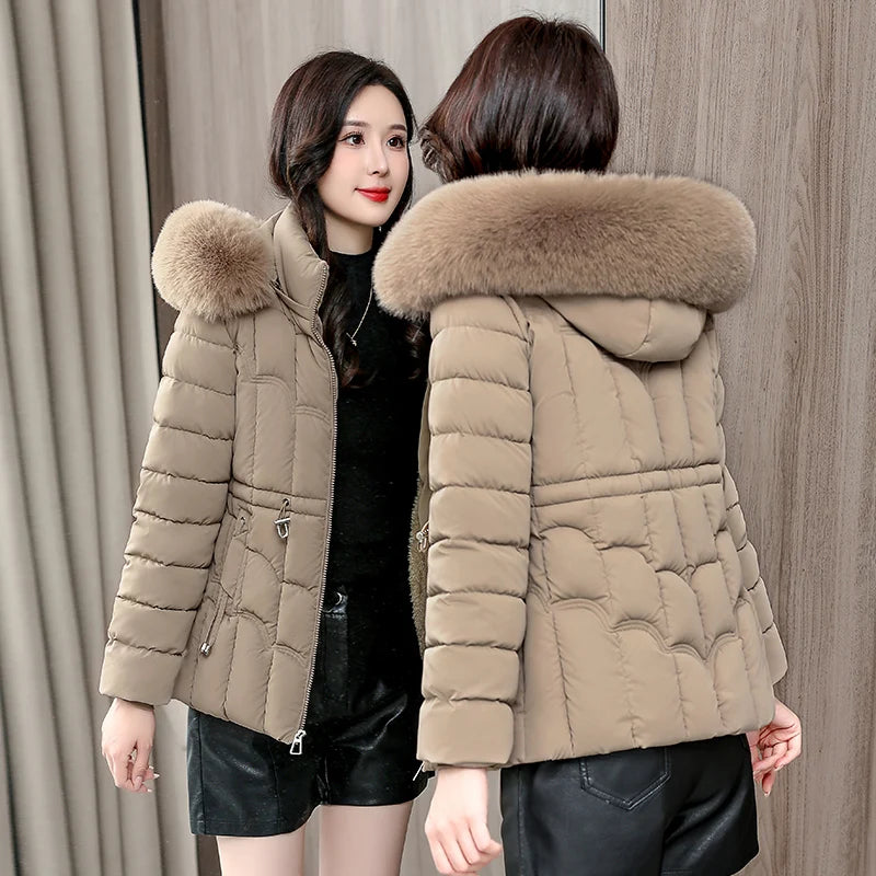 Winter  New Down Jacket Women Parkas Fashion High-Quality Warm Cotton Padded Coat Ladies Short Overcoat Hooded Overwear Tops