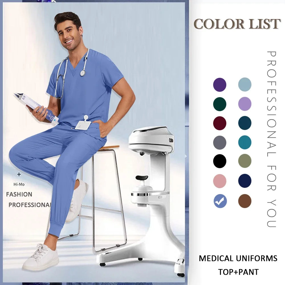 S-2XL Nursing Top+Jogging Pants Beauty Salon Work Suit Soft Feeling Medical Surgical Scrub Set Women Men Working Uniform Lab Set