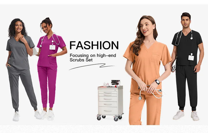 Slim Fit Women Scrubs Sets Hospital Medical Uniforms Nurses Accessories Dental Clinic Beauty Salon Spa Pet Lab Workwear Clothes
