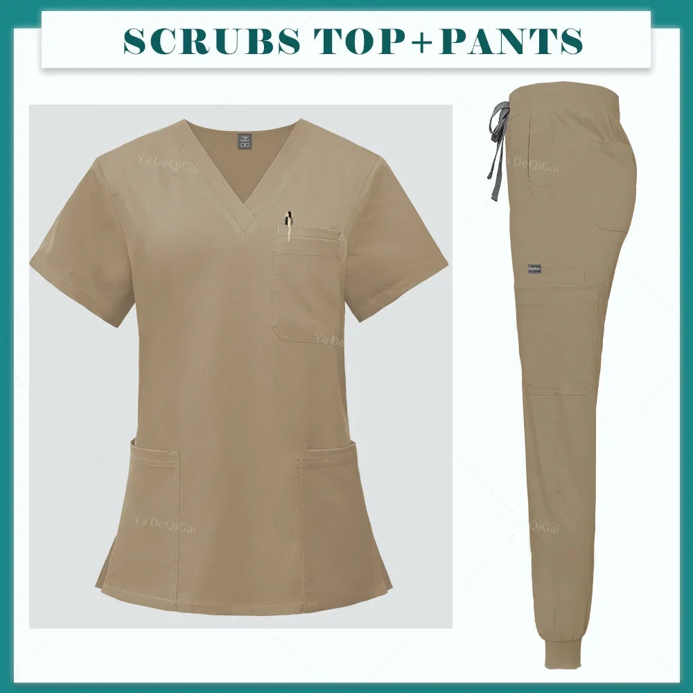 High Scrubs Set Nurse Accessories Medical Uniform Nursing Workwear Dental Clinical Top Pants Lab Clothing Surgical Overall Suits