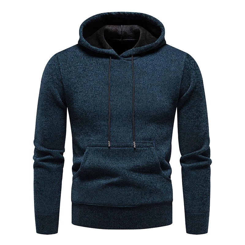 New Autumn Winter Hoodies Men Fashion Hooded Sweatshirts Men Casual Knitted Pullovers Hooded Streetwear Solid Sports Sweatshirts