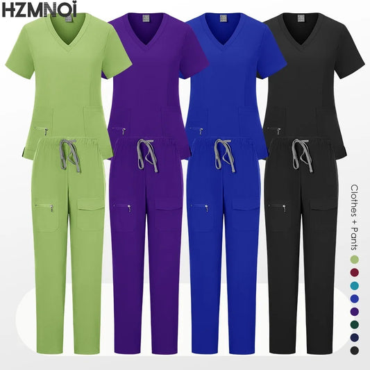 Medical Uniforms Scrubs Sets Women Hospital Surgical Uniforms Short Sleeve Top Pant Nursing Accessories Doctors Clothes Workwear
