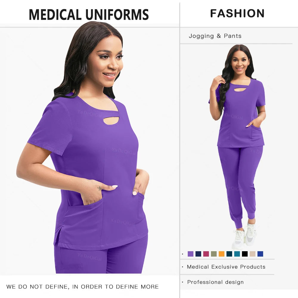 Beauty Workwear Women Medical Nurses Uniform Surgical Scrubs Set Spa Top Pants Clinic Carer Clothes Nursing Uniforms Jogger Suit