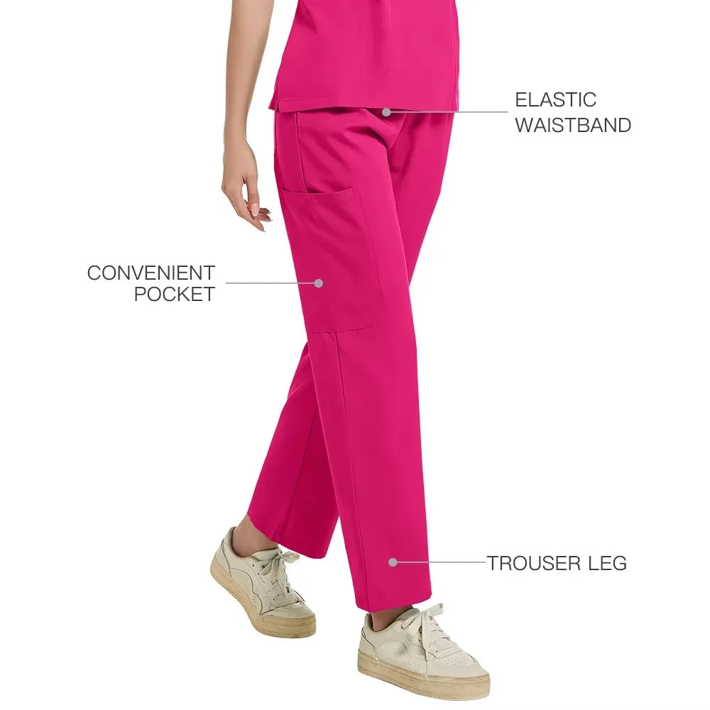 New Scrubs Set Medical Uniforms Stretch Scrub Tops with Pocket Pants Nurse Uniform Doctor Surgery Overalls Beauty Salon Workwear