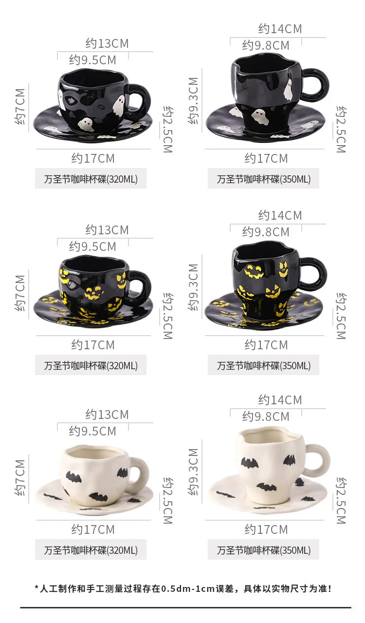 Creative Halloween-themed ceramic cups and saucers Irregular personalized coffee cups Coffee saucers Pumpkin bat pattern cups