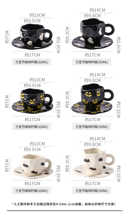 Creative Halloween-themed ceramic cups and saucers Irregular personalized coffee cups Coffee saucers Pumpkin bat pattern cups