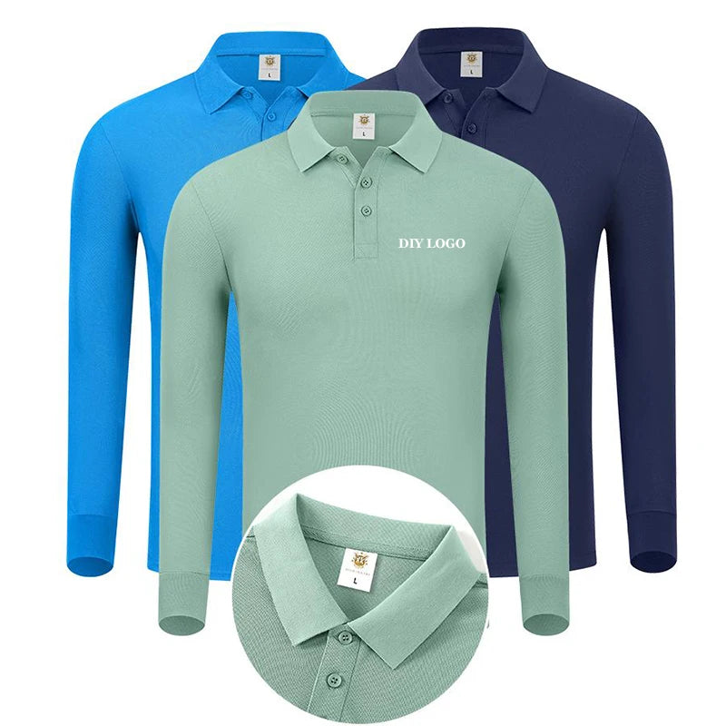 S-7XL Fashion Sportswear High Quality New-Design Men's Polos Shirts Long Sleeve 100% Cotton Casual Polos Customized Your LOGO