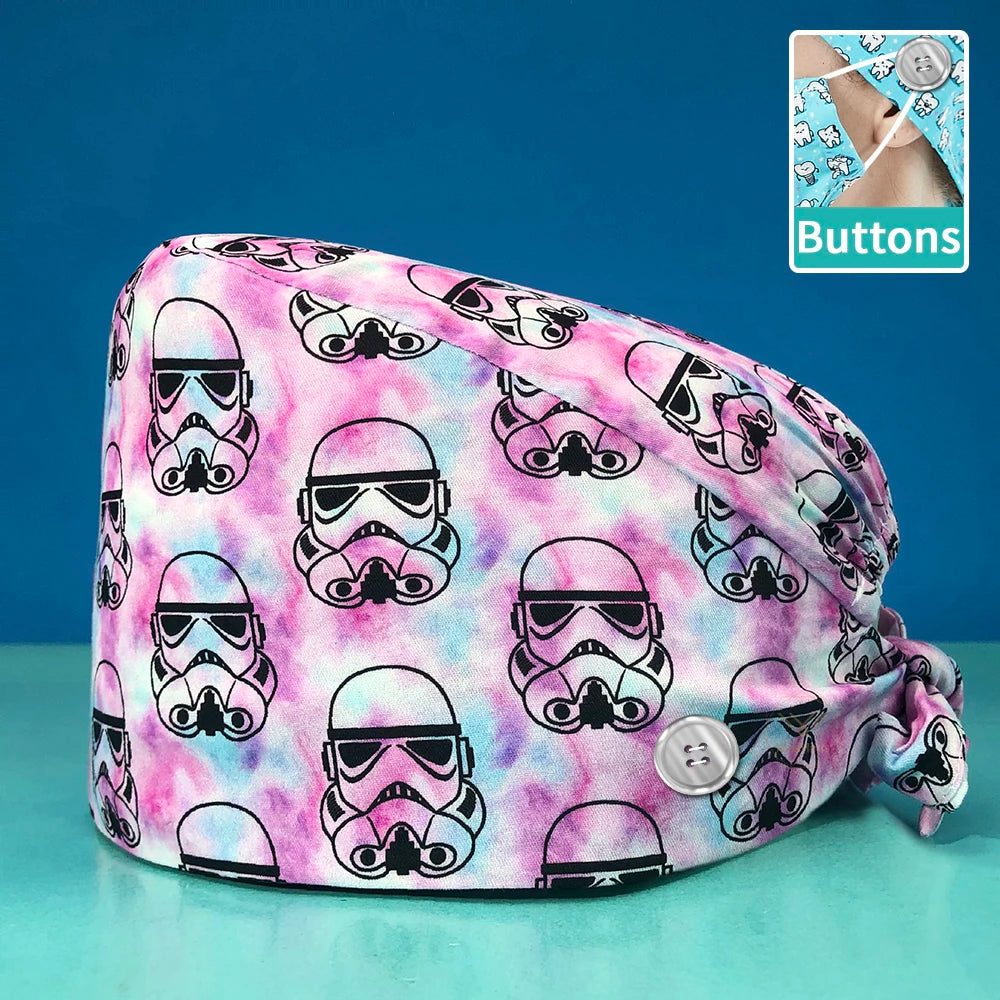 Pill Capsule Pattern Pink Scrubs Cap Female Nurse Medical Clinic Accessories Women's Operating Room Hat with Buttons Cotton Hats