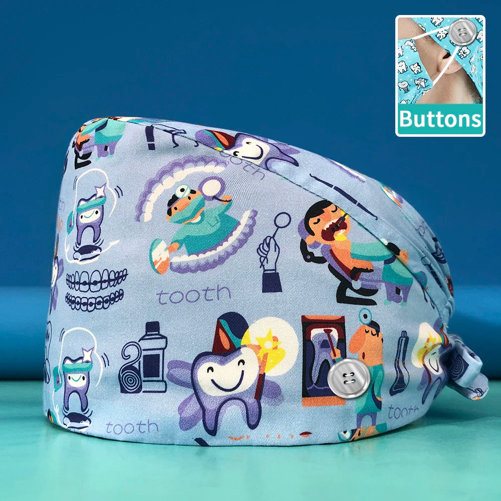 Pill Capsule Pattern Pink Scrubs Cap Female Nurse Medical Clinic Accessories Women's Operating Room Hat with Buttons Cotton Hats