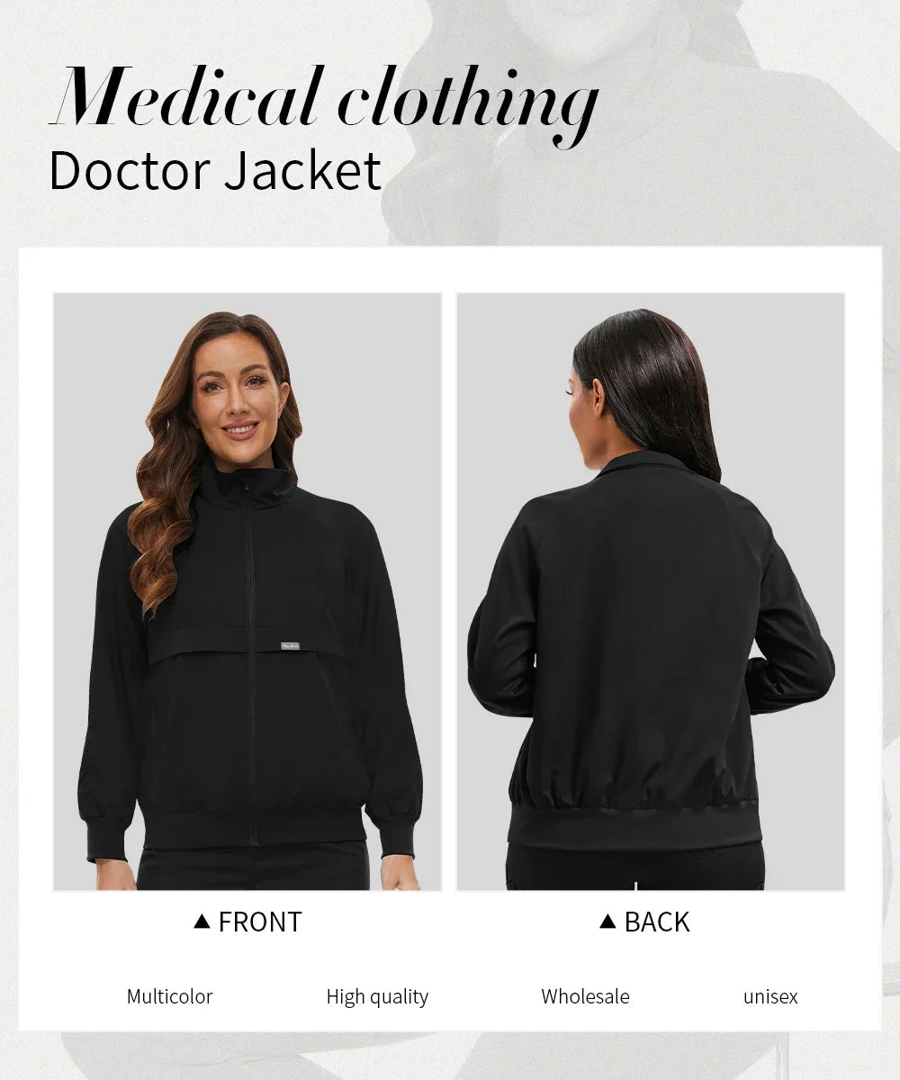 Niaahinn Nursing Scrubs Jackets Long Sleeve Professional Nurse Scrubs Uniforms Pharmacy Jacket Zipper Coat Outdoor Work Uniforms