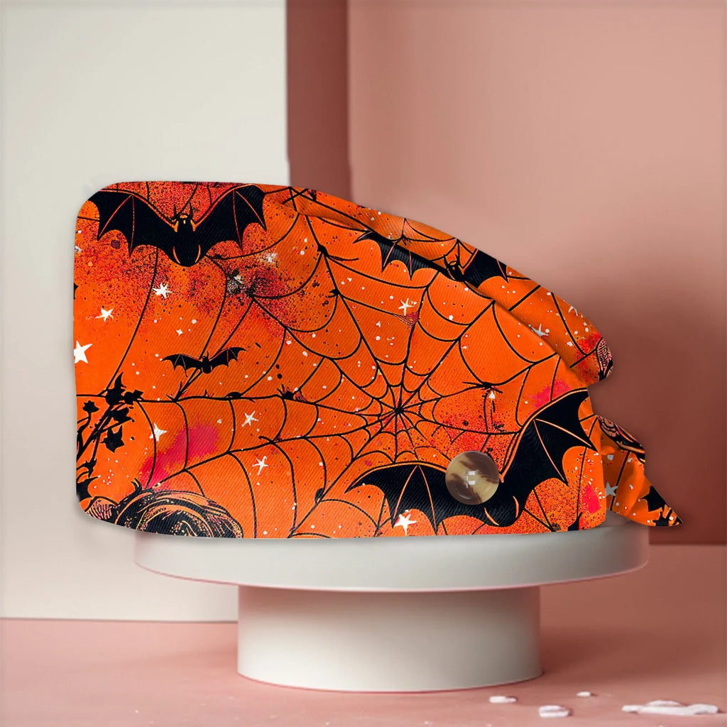 Halloween Print Work Cap Fashionable Casual Women's Printed Elastic Scrub Hat Unisex Work Caps Nurse Accessories Nurse Cap