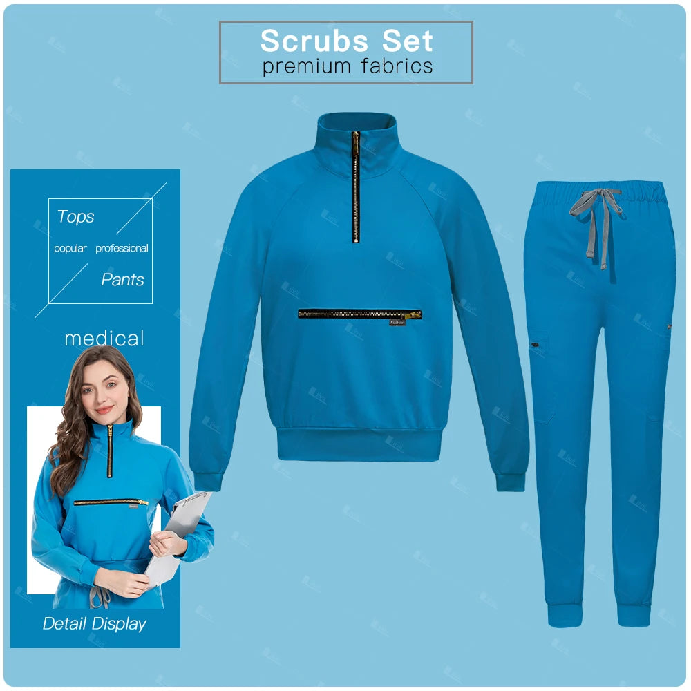 Surgical Uniforms Woman Beauty Salon Spa Work Clothes Long Sleeve Nursing Sets Medical Uniforms Clinical Suits Top Jogging Pants