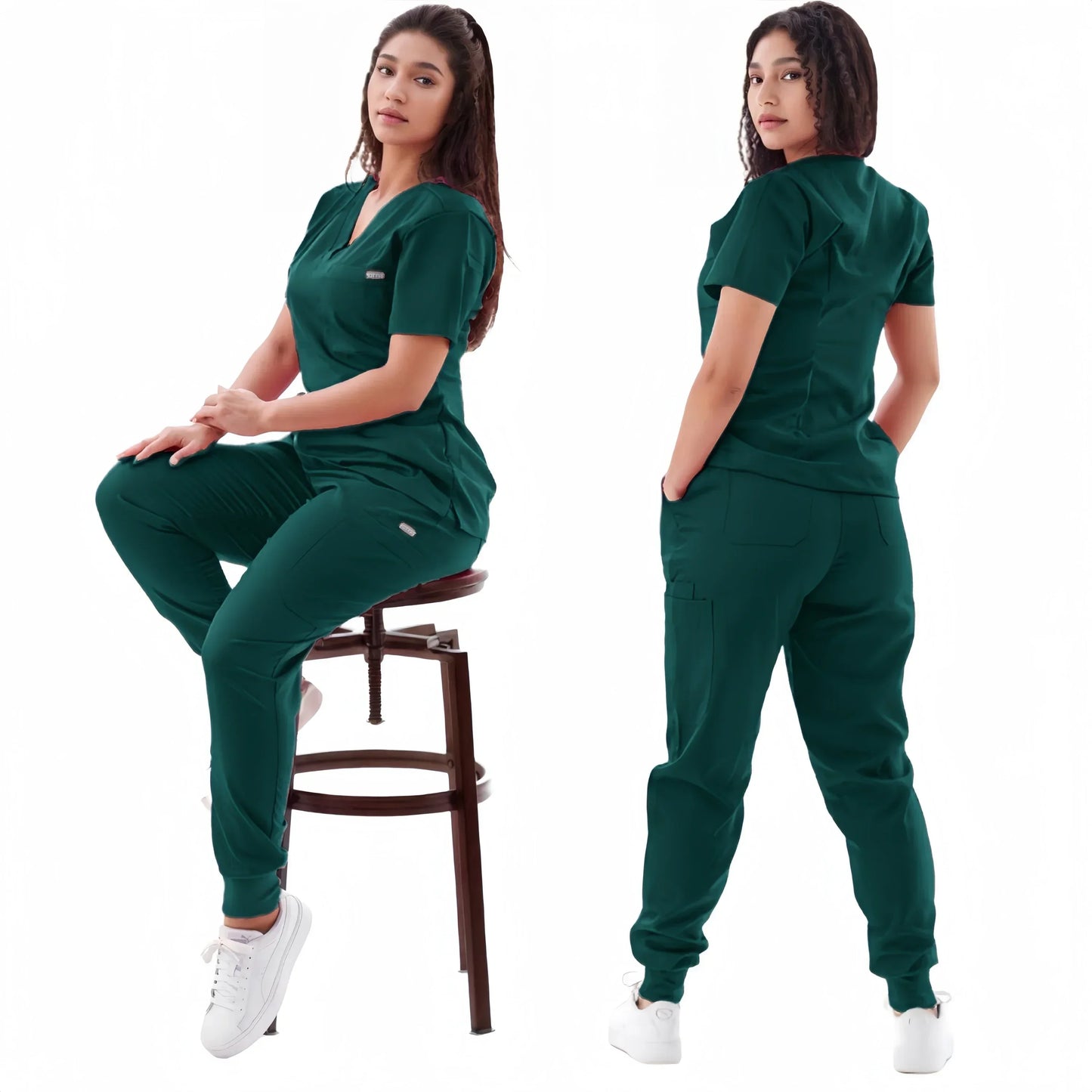 Multicolour Jogger Suit Nurse Scrubs Set Medical Clinical Clothes Doctor Nursing Uniforms Short Sleeve V-neck Tops Pocket Pants