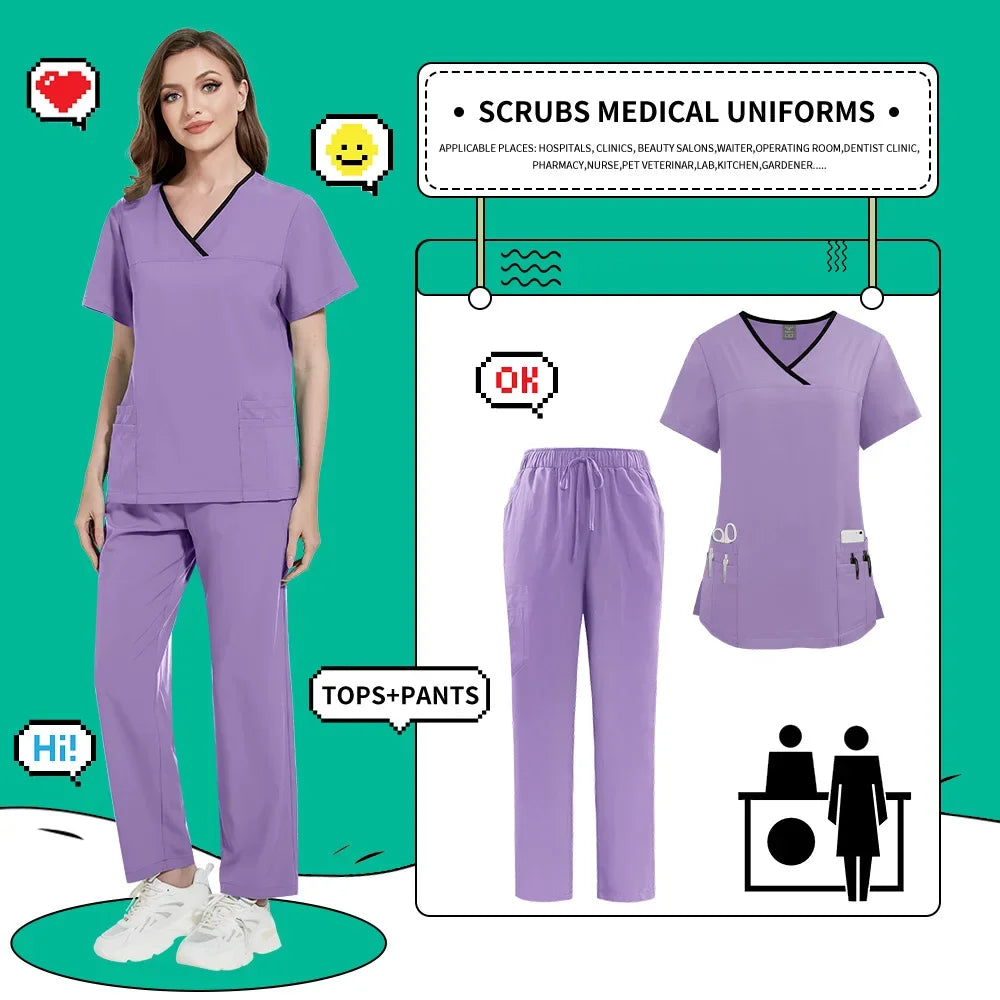 Nurse Uniforms Women Casual Short Sleeved Apparel Set Pharmacy Working Clothes Medical Suits Pet Hospital Doctor Nursing Uniform