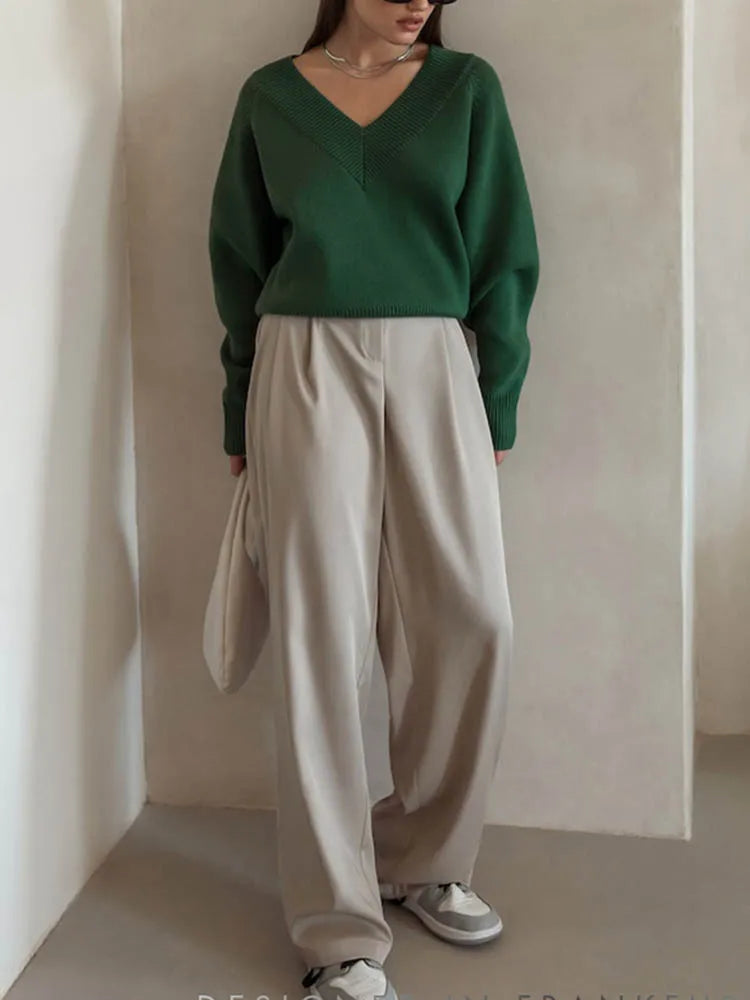 Fashion Sweater Woman Winter 2025 Vintage Oversize Sweaters Female Knitted Top V-neck Jumper Long Sleeve Autumn Women's Pulovers