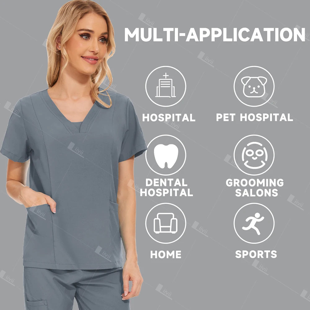 Medical Scrub Set Women Wholesale Hospital Doctor Dentist Work Clothes Surgical Scrub Top Jogging Pants Multicolor Nurse Uniform