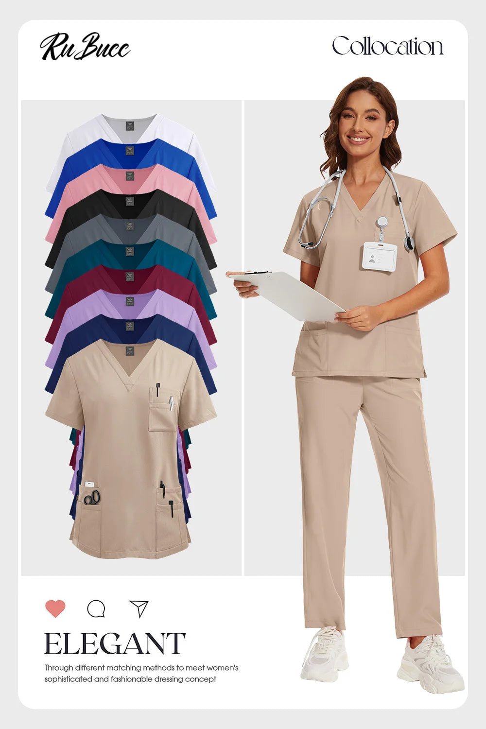 Nursing Operating Room Clothes Medical Scrubs Uniform Women Nurse Scrub Set Pocket Top+Pants 2 Piece Suit
