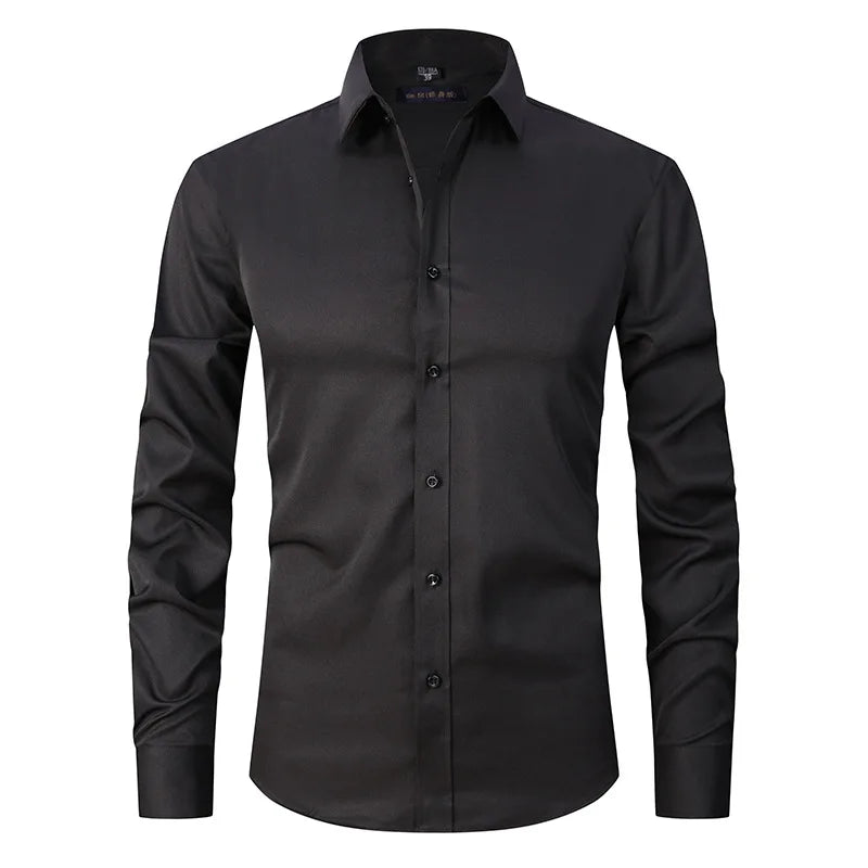 6XL 7XL 8XL Spring and Autumn Shirt Men's Long Sleeve Large Luxury Business Casual Slim Solid Color Wrinkle Free Press
