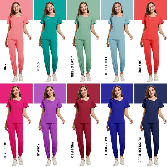 Beauty Workwear Women Medical Nurses Uniform Surgical Scrubs Set Spa Top Pants Clinic Carer Clothes Nursing Uniforms Jogger Suit