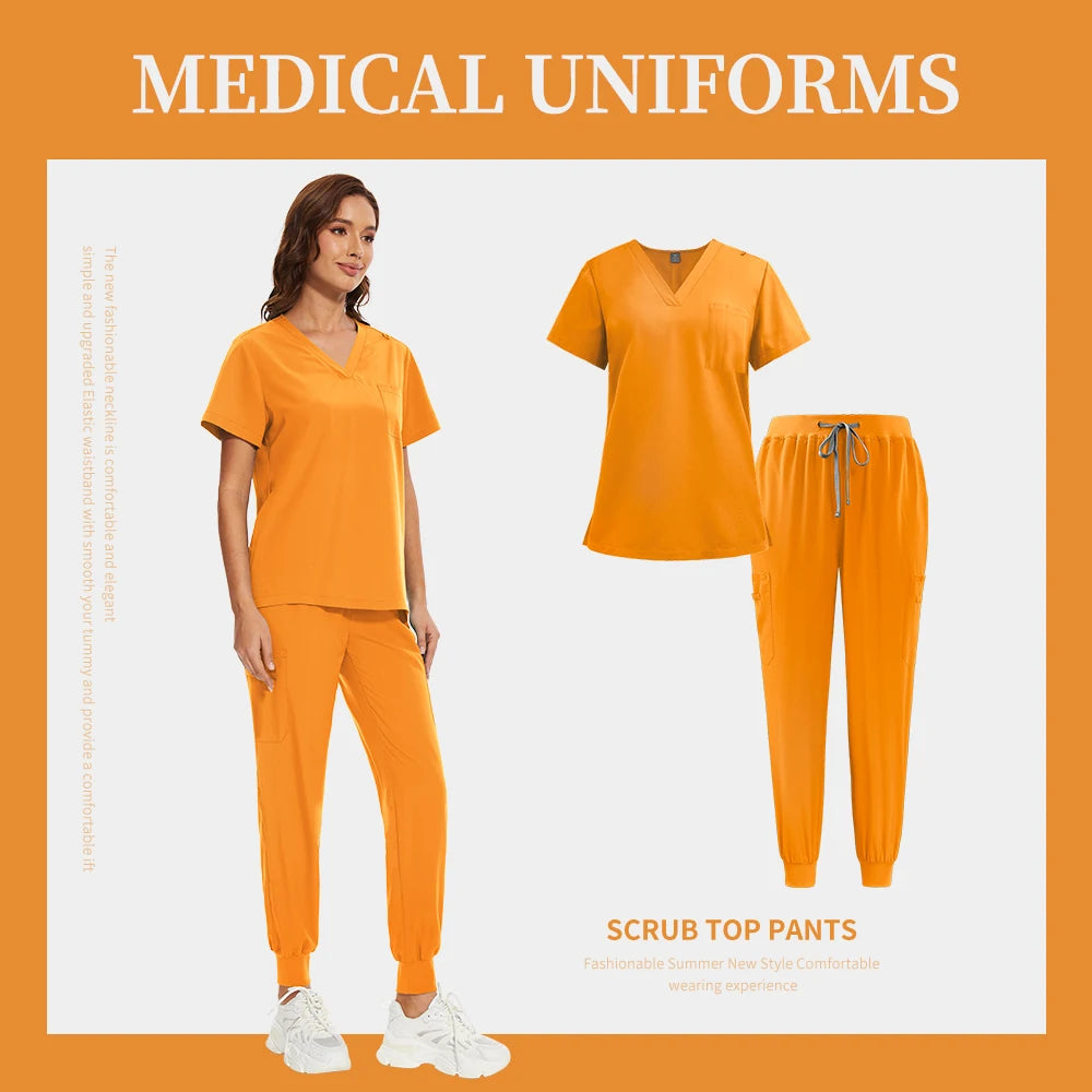 Women Men Unisex Scrub Set Medical Nursing Scrub Surgical Uniforms Beauty Salon Work Wear Clinical Scrubs Tops Pants Doctor Suit
