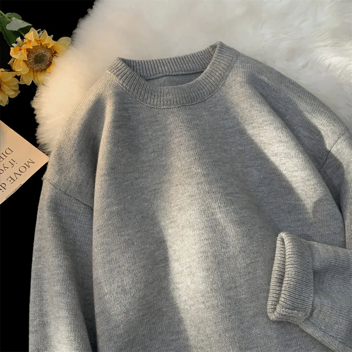 Sweater men's winter loose and lazy style retro thread jacket simple inner layer base knit sweater
