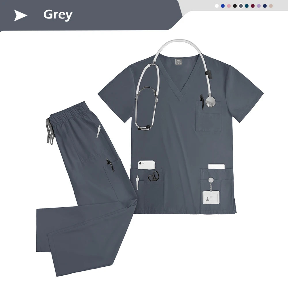 Nursing Elastic Scrubs Anti-Wrinkle Surgical Uniforms Woman Breathable Short Sleeved Top and Pants Sets Nurse Uniform Scrub Suit