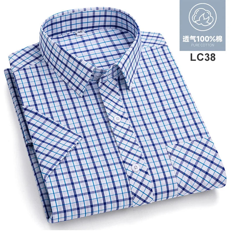 Plus Size 8XL 7XL New Men's Shirts Short Sleeve Cotton Plaid Shirt Summer Fashion Thin Soft Classic Basic Casual Male Clothing