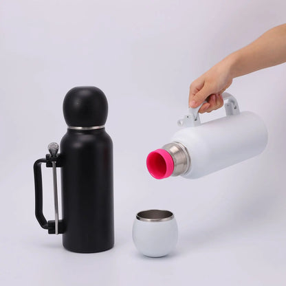 Portable and Simple Car Cup with Spoon Large-capacity Solid-color Handle Cup  Stainless Steel Outdoor Double-layer Insulated Cup