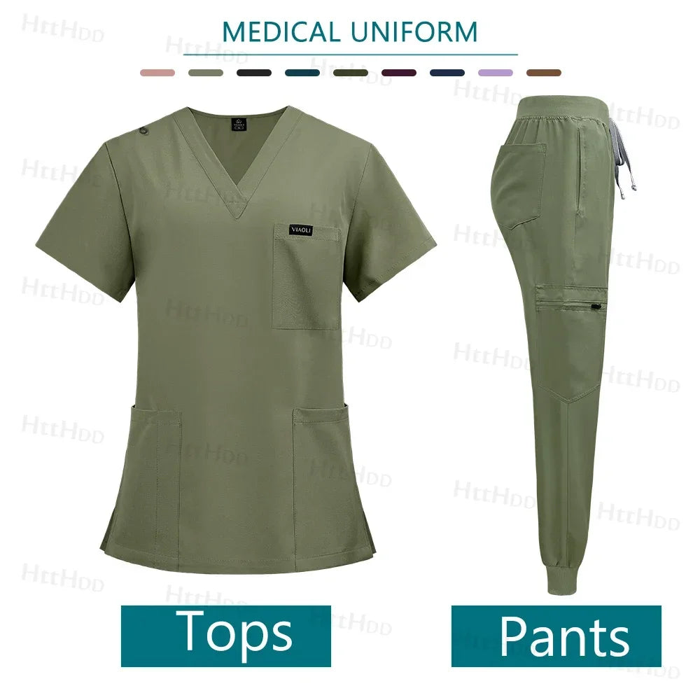 Doctor Nurse Medical Uniforms Shirt Scrubs Women Jogger Set Hospital Accessories Operating Room Surgical Gowns Mens Workwear New