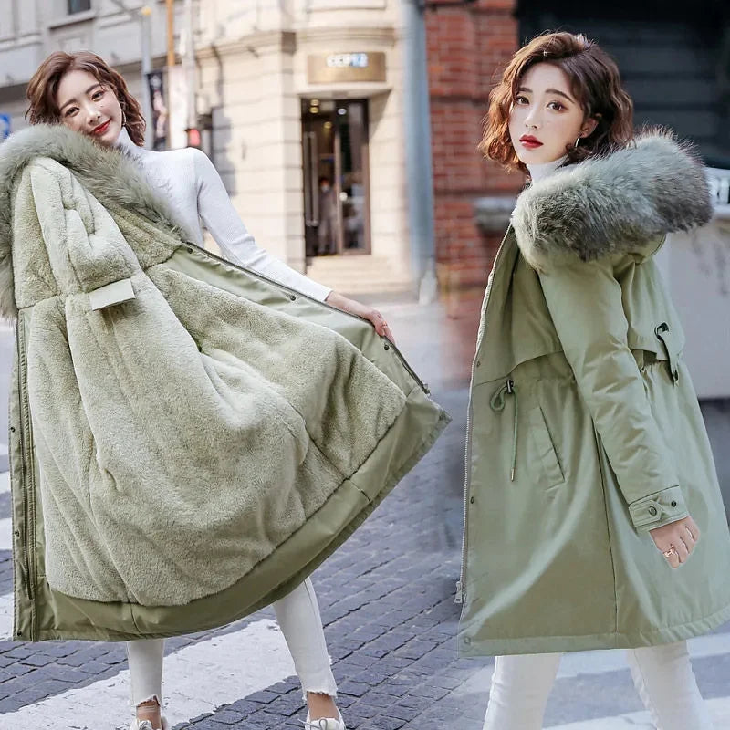 Winter Jacket New Women Parka Clothes Long Coat Wool Liner Hooded Jacket Fur Collar Thick Warm Snow Wear Padded Parka