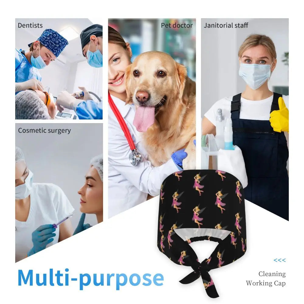 Custom Tinker Bell Breathable Nursing Work Cap Surgical Scrub Caps Unisex Nurse Medical Cap Cartoons Scrubs Hat Medical Surgical