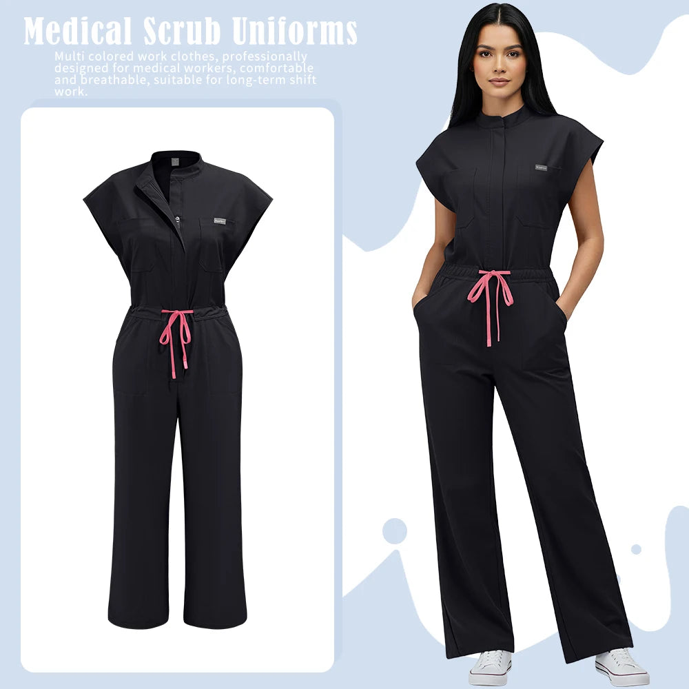 Medical Uniform Nursing Surgical Gown High Quality Elastic Bodysuit Healthcare Pharmacy Solid Color Jumpsuits Wholesale Workwear