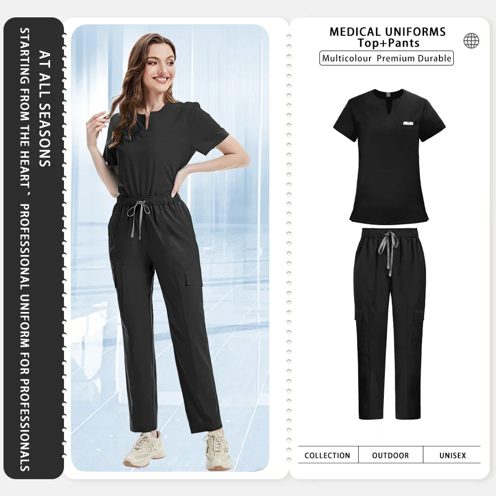 Medical Scrub Set Women Uniform New Doctor Nurse Surgical Uniform Durable Dental Pediatric Quick-Dry Healthcare Service Workwear