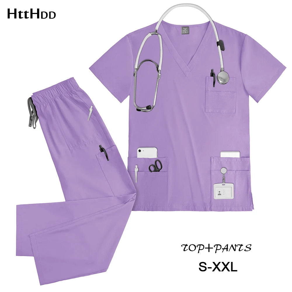 Nursing Elastic Scrubs Anti-Wrinkle Surgical Uniforms Woman Breathable Short Sleeved Top and Pants Sets Nurse Uniform Scrub Suit