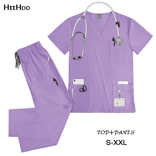 Nursing Elastic Scrubs Anti-Wrinkle Surgical Uniforms Woman Breathable Short Sleeved Top and Pants Sets Nurse Uniform Scrub Suit