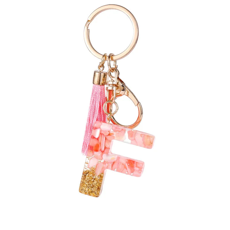 Pink Gold Color Initial Letter A-Z Resin Key Ring Cup Key Chains DIY Jewelry Gifts