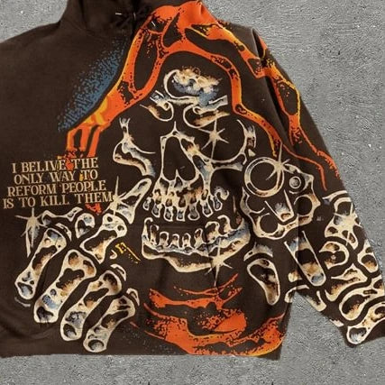 Streetwear Hoodies Y2K Men Women Clothes American Retro Skull Graphic Print Oversized Hoodies Sweatshirts Rock Pullover Hoodies