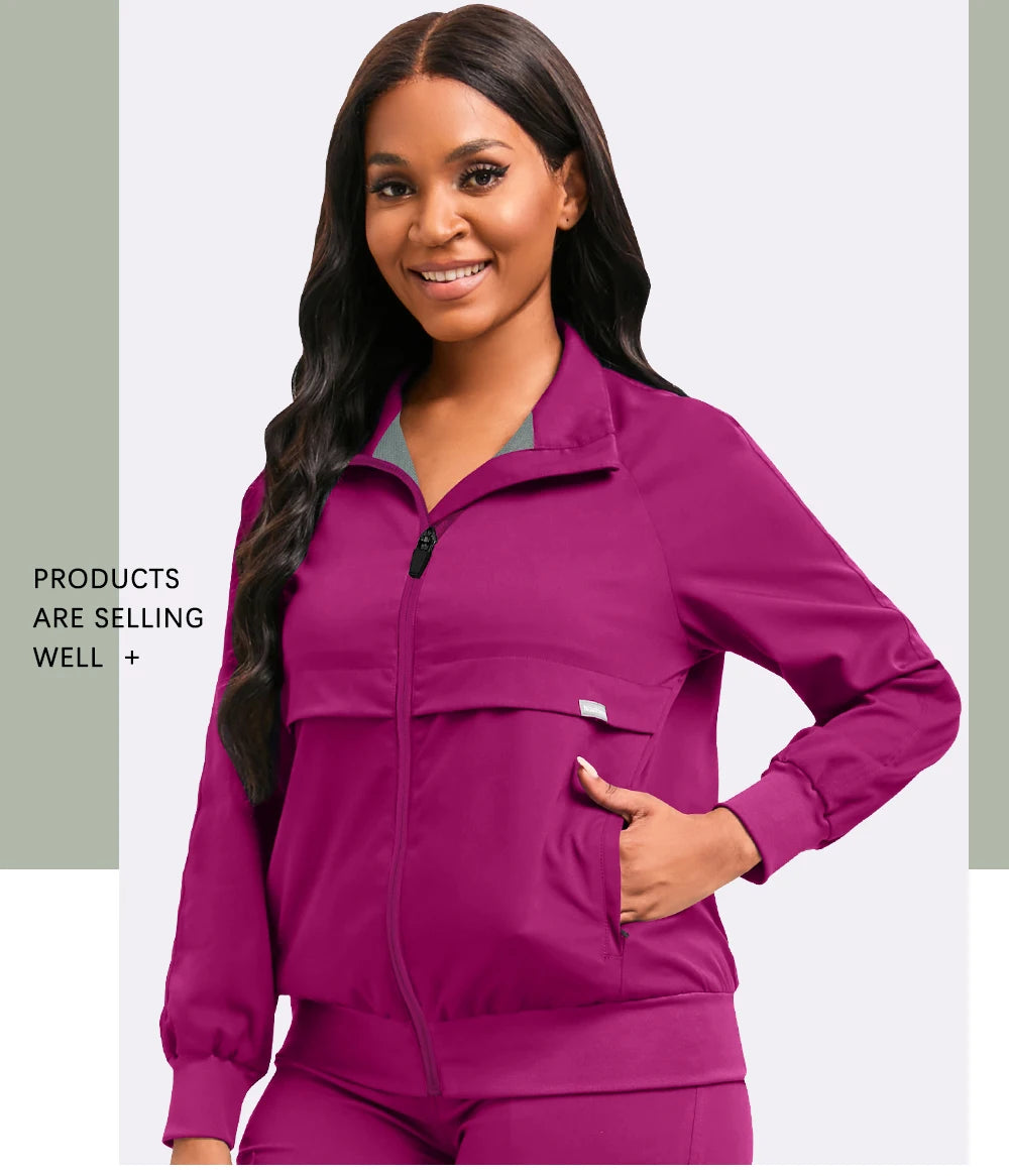 Oversized Long Sleeve Jacket With Pocket Medical Scrub Top Thick Warm Up Coat Doctor Nurse Uniform Hospital Workwear Clinic Coat