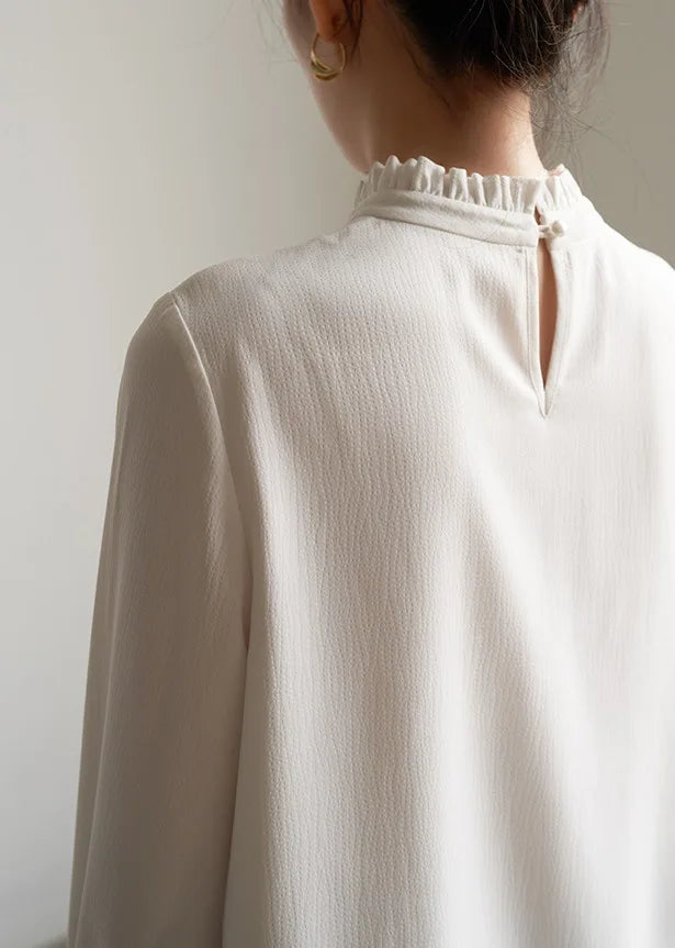Ruffles Elegant Women Blouses Woman White Shirt Long Sleeve Shirts Office Lady Business Commuter  Solid Women Work Tops French