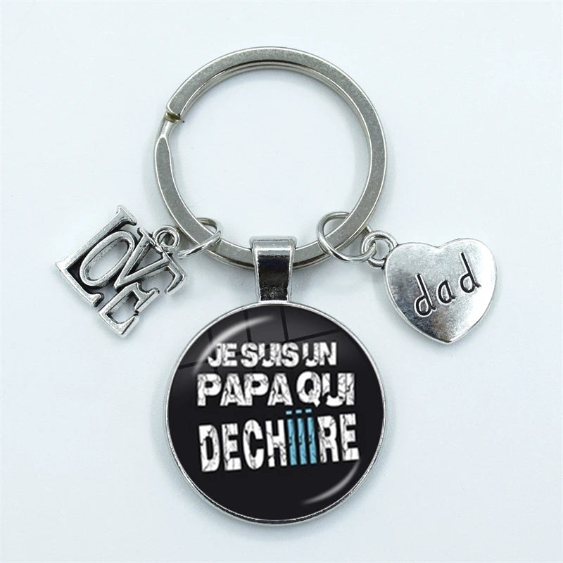 I Love Dad Keychain My Dad Is A Super Hero Pendant Glass Dome Cabochon Key Ring Father's Day Best Gift